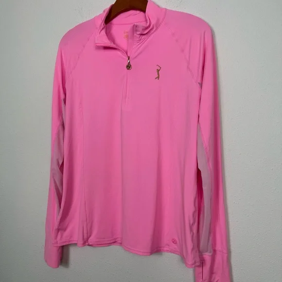 Lilly Pulitzer Pink Luxletic Marion Half-Zip Sunguard Mesh PGA Embroidery Large - Picture 2 of 8